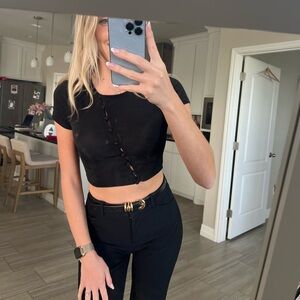 Princess Polly Black Crop Button Top